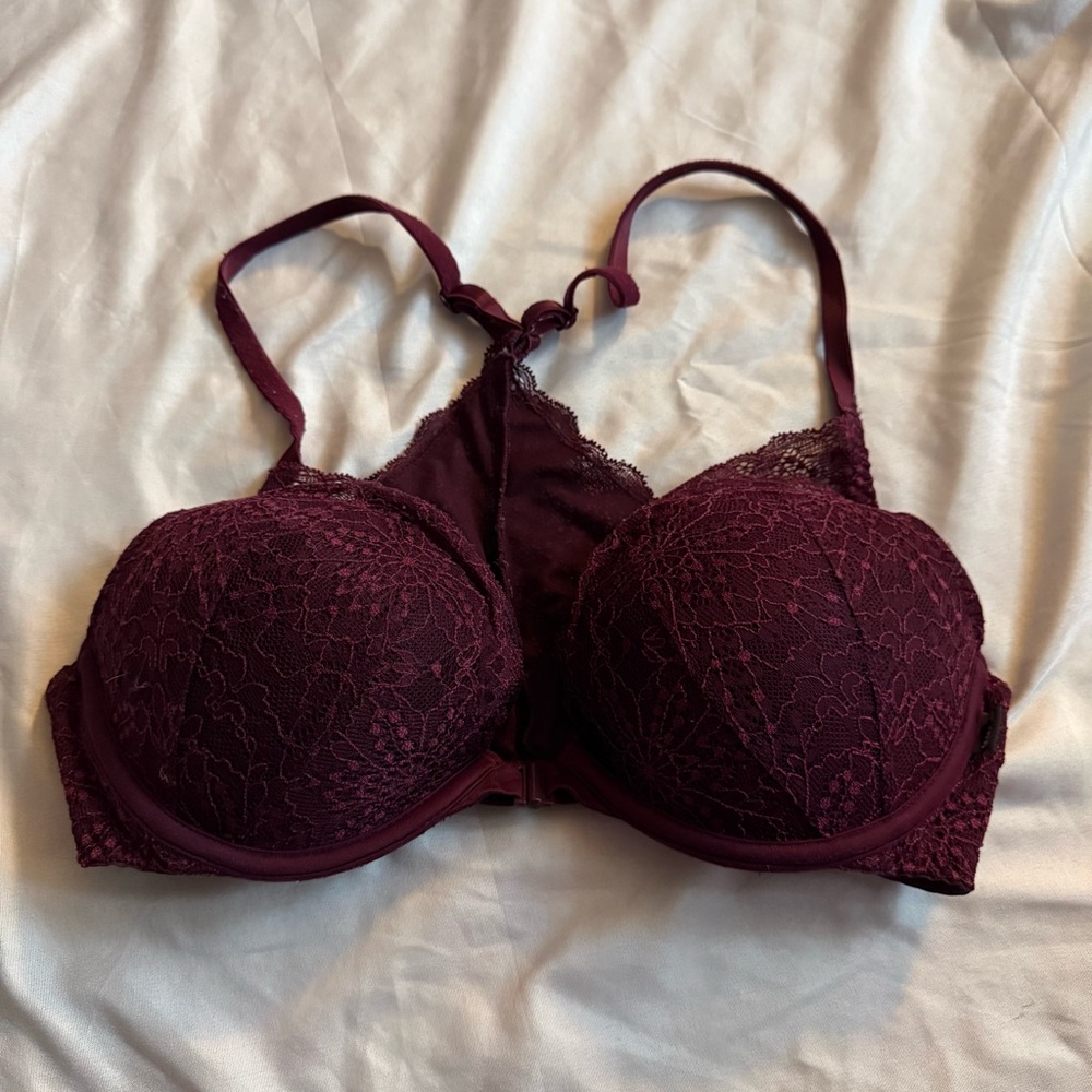 PINK Victoria's Secret Burgundy‎ Lace Push-Up Bra